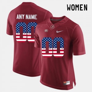College Customized Jerseys #00 Alabama Women's US Flag Fashion Crimson