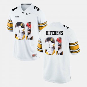 For Men's Anthony Hitchens College Jersey University of Iowa #31 Pictorial Fashion White