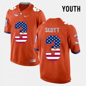 Clemson Tigers Kids Artavis Scott College Jersey #3 US Flag Fashion Orange