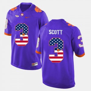 #3 Artavis Scott College Jersey Men's Clemson Purple US Flag Fashion