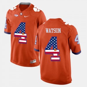 Clemson University Men's #4 US Flag Fashion Orange DeShaun Watson College Jersey