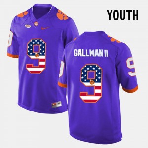 US Flag Fashion #9 Clemson Tigers Wayne Gallman II College Jersey Kids Purple