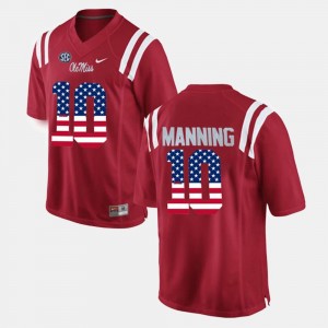 Ole Miss Rebels #10 Mens Eli Manning College Jersey Red US Flag Fashion