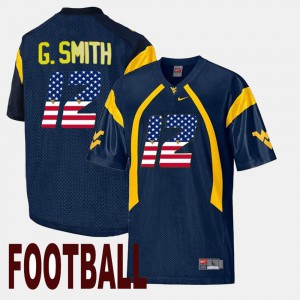 Geno Smith College Jersey WVU #12 Navy US Flag Fashion Men's