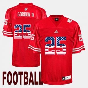 #25 Badger Melvin Gordon III College Jersey Red US Flag Fashion Men's
