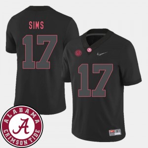 Mens 2018 SEC Patch Cam Sims College Jersey Black University of Alabama Football #17
