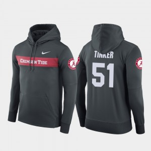 Carson Tinker College Hoodie For Men's Football Performance Alabama Roll Tide #51 Sideline Seismic Anthracite