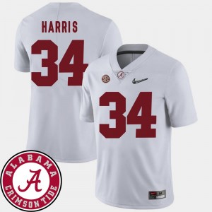 #34 Football University of Alabama Mens Damien Harris College Jersey White 2018 SEC Patch