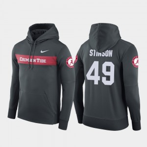 #49 Ed Stinson College Hoodie Anthracite Sideline Seismic Football Performance Alabama Roll Tide For Men's