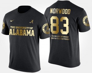 #83 Black Gold Limited Alabama Crimson Tide For Men Kevin Norwood College T-Shirt Short Sleeve With Message