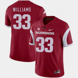 Mens Arkansas Razorbacks Cardinal #33 Football David Williams College Jersey