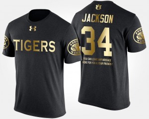 Mens #34 Black Bo Jackson College T-Shirt Gold Limited Short Sleeve With Message Auburn