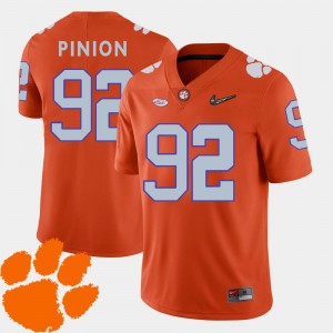 Clemson University 2018 ACC Orange For Men Football Bradley Pinion College Jersey #92