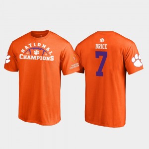 Men's Chase Brice College T-Shirt Pylon Football Playoff Orange #7 Clemson National Championship 2018 National Champions