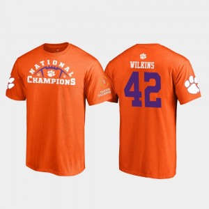 Orange Christian Wilkins College T-Shirt Mens Clemson University Pylon Football Playoff #42 2018 National Champions