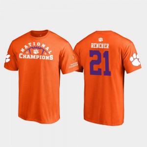 Darien Rencher College T-Shirt #21 Clemson University For Men's Pylon Football Playoff 2018 National Champions Orange