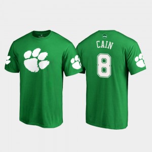 Mens White Logo Clemson University St. Patrick's Day Kelly Green #8 Deon Cain College T-Shirt