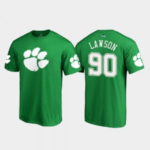 For Men St. Patrick's Day White Logo Shaq Lawson College T-Shirt #90 Kelly Green Clemson National Championship
