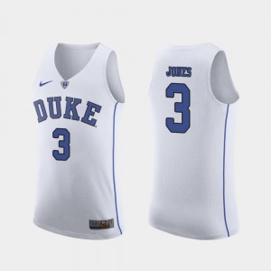Tre Jones College Jersey #3 Mens Blue Devils Authentic White March Madness Basketball