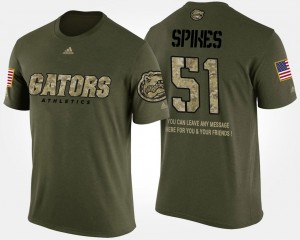 Men Brandon Spikes College T-Shirt #51 UF Military Camo Short Sleeve With Message