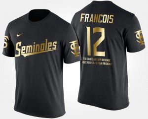 #12 Deondre Francois College T-Shirt Short Sleeve With Message FSU Seminoles Men Gold Limited Black