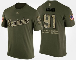 Military Seminole Derrick Nnadi College T-Shirt Men's Camo Short Sleeve With Message #91