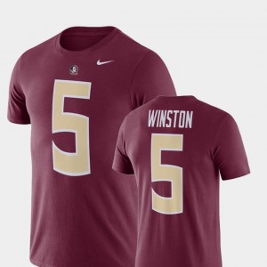 #5 Florida State Garnet Mens Football Performance Jameis Winston College T-Shirt