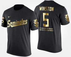 Men's Black Jameis Winston College T-Shirt #5 Florida State Gold Limited Short Sleeve With Message