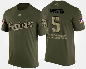 Jameis Winston College T-Shirt #5 FSU Seminoles For Men's Short Sleeve With Message Military Camo