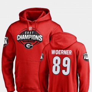 For Men's Charlie Woerner College Hoodie Football Georgia Bulldogs 2018 SEC East Division Champions #89 Red