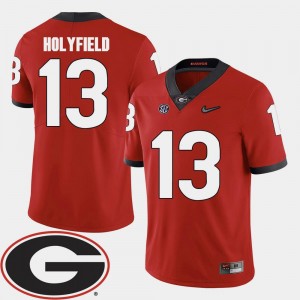 Men Elijah Holyfield College Jersey 2018 SEC Patch Football Red #13 Georgia