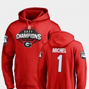For Men's GA Bulldogs #1 2018 SEC East Division Champions Red Football Sony Michel College Hoodie