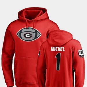 Men's UGA Bulldogs #1 Sony Michel College Hoodie Football Game Ball Red
