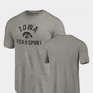 Tri-Blend Distressed Gray For Men's Pick-A-Sport College T-Shirt Iowa Hawk