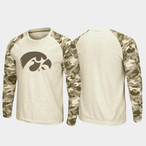College T-Shirt Iowa Hawk Raglan Long Sleeve Desert Camo OHT Military Appreciation Men Oatmeal