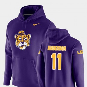 Dee Anderson College Hoodie Mens Vault Logo Club #11 Pullover Louisiana State Tigers Purple
