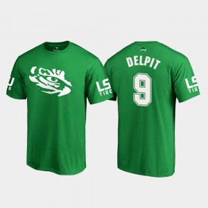 Kelly Green St. Patrick's Day LSU Tigers Grant Delpit College T-Shirt Men's White Logo Football #9
