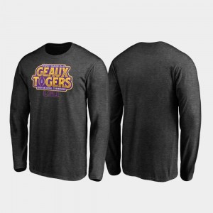 For Men's Louisiana State Tigers College T-Shirt 2019 National Champions Shotgun Long Sleeve Football Playoff Heather Gray