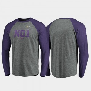 Mens Heather Gray LSU 2019 National Champions College T-Shirt Vintage Raglan Long Sleeve Tri-Blend