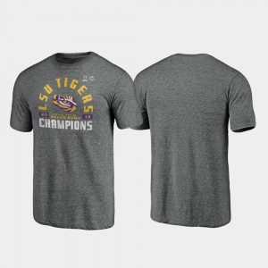 For Men's 2019 Peach Bowl Champions Offensive Vintage Tri-Blend Heather Gray College T-Shirt LSU