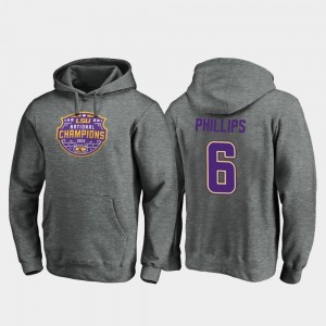 #6 Jacob Phillips College Hoodie Heather Gray Football Playoff Visor 2019 National Champions For Men LSU