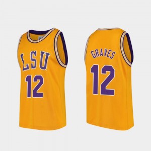 #12 Gold Basketball Mens Replica Tigers Marshall Graves College Jersey