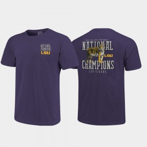 Purple 2019 National Champions College T-Shirt LSU Tigers Men Mascot Drawing Comfort Color