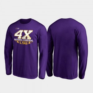 Mens Purple College T-Shirt 4-Time Football National Champions Reverse Long Sleeve Louisiana State Tigers