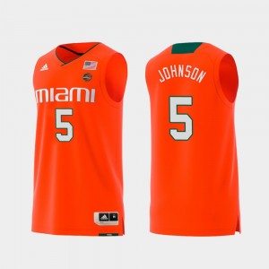 #5 Orange Men's Zach Johnson College Jersey Miami Hurricane Replica Swingman Basketball