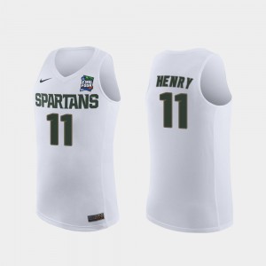 White Aaron Henry College Jersey For Men 2019 Final-Four #11 Michigan State University Replica