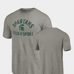 Pick-A-Sport College T-Shirt Gray Michigan State Spartans Mens Tri-Blend Distressed