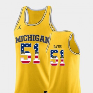 USA Flag Austin Davis College Jersey Wolverines Mens Yellow Basketball #51