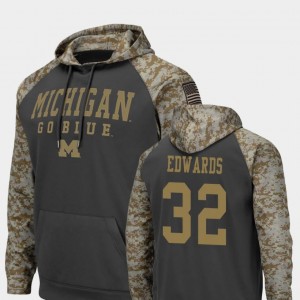 Charcoal United We Stand Michigan #32 Berkley Edwards College Hoodie For Men Colosseum Football
