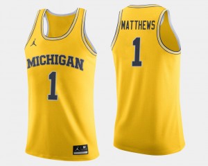#1 University of Michigan Men Charles Matthews College Jersey Basketball Maize